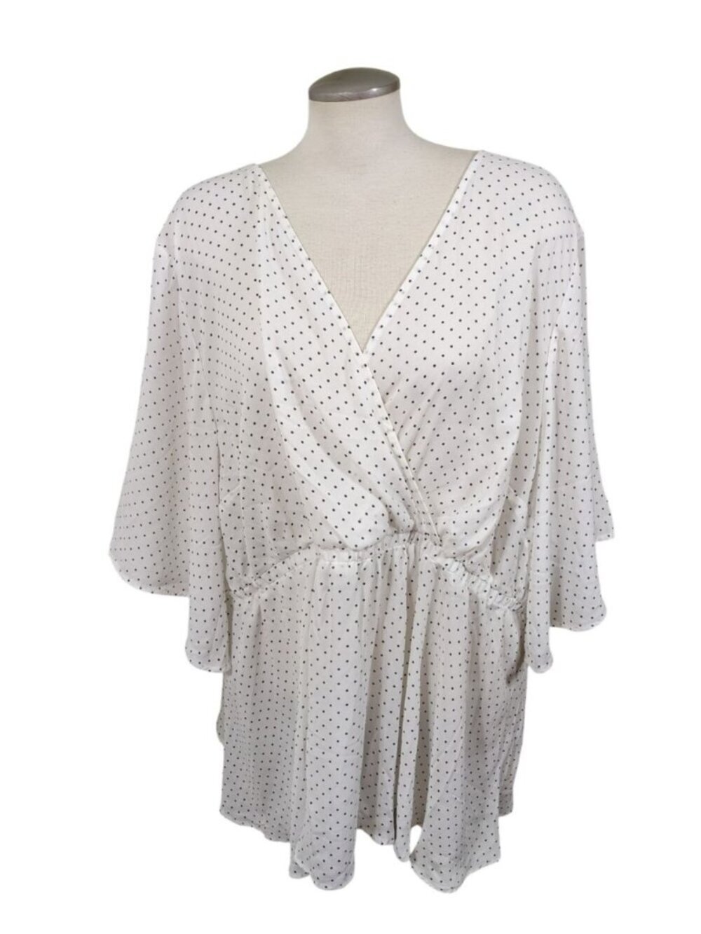 Torrid Flutter Sleeve Surplice Babydoll Polka Dot Top White Womens Plus 5X